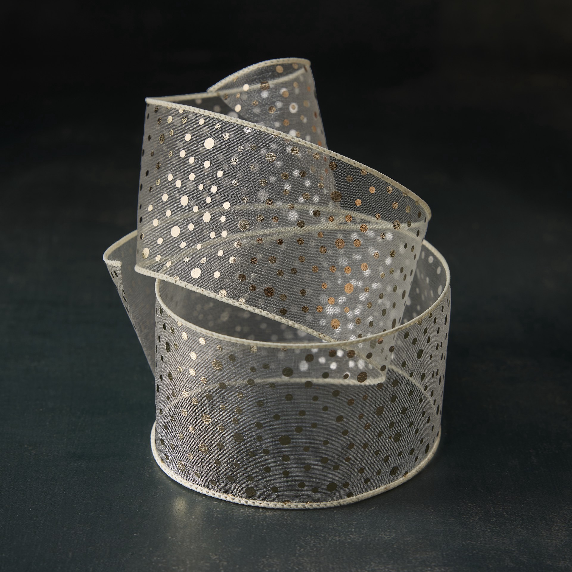 slide 2 of 2, 2.5" X 3yd. Sheer Wired Gold Dotted Ribbon By Celebrate It Classic, 2.5 in x 3 yd