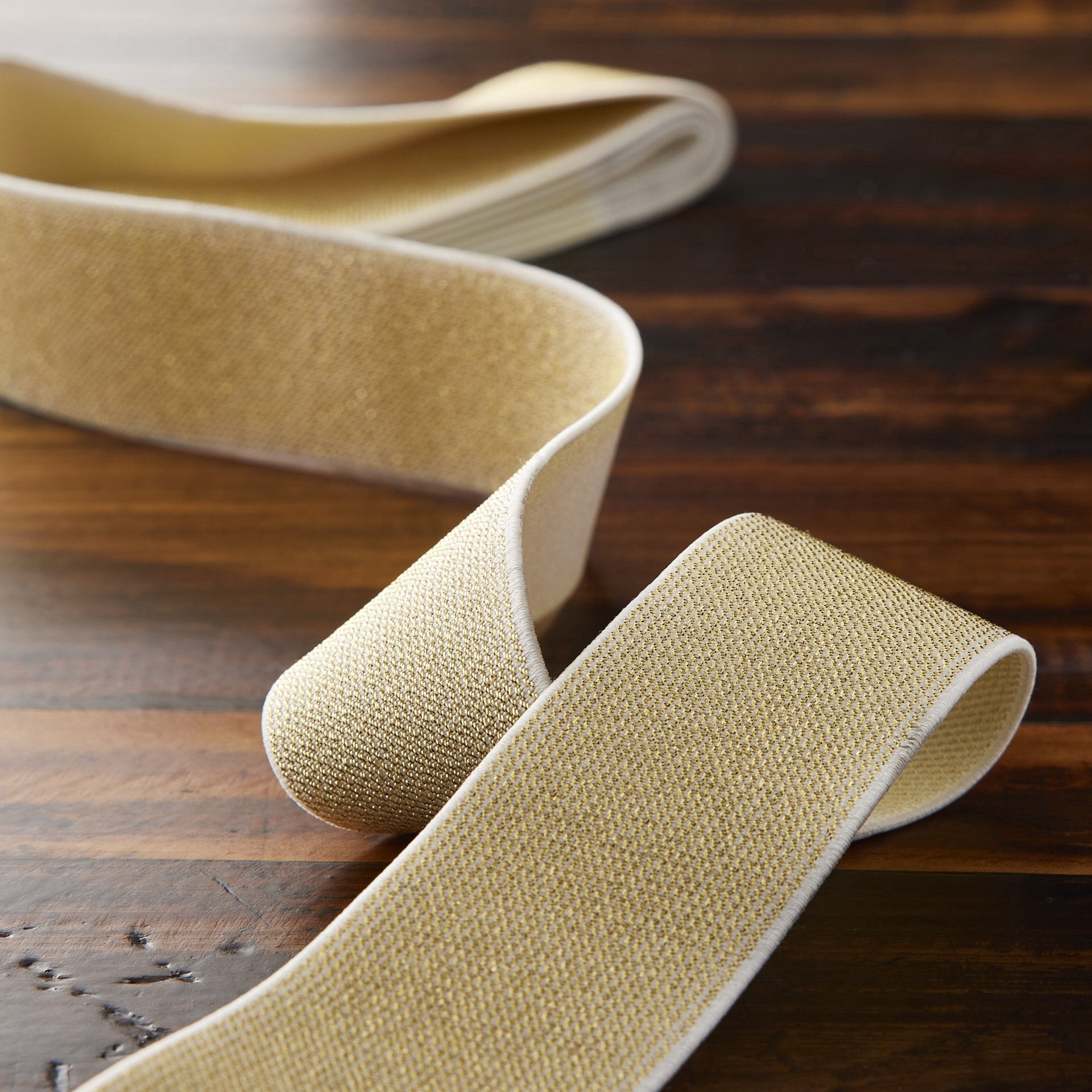 slide 2 of 3, Gold Metallic Elastic Waistband By Loops & Threads, 1.75 in x 2 yd