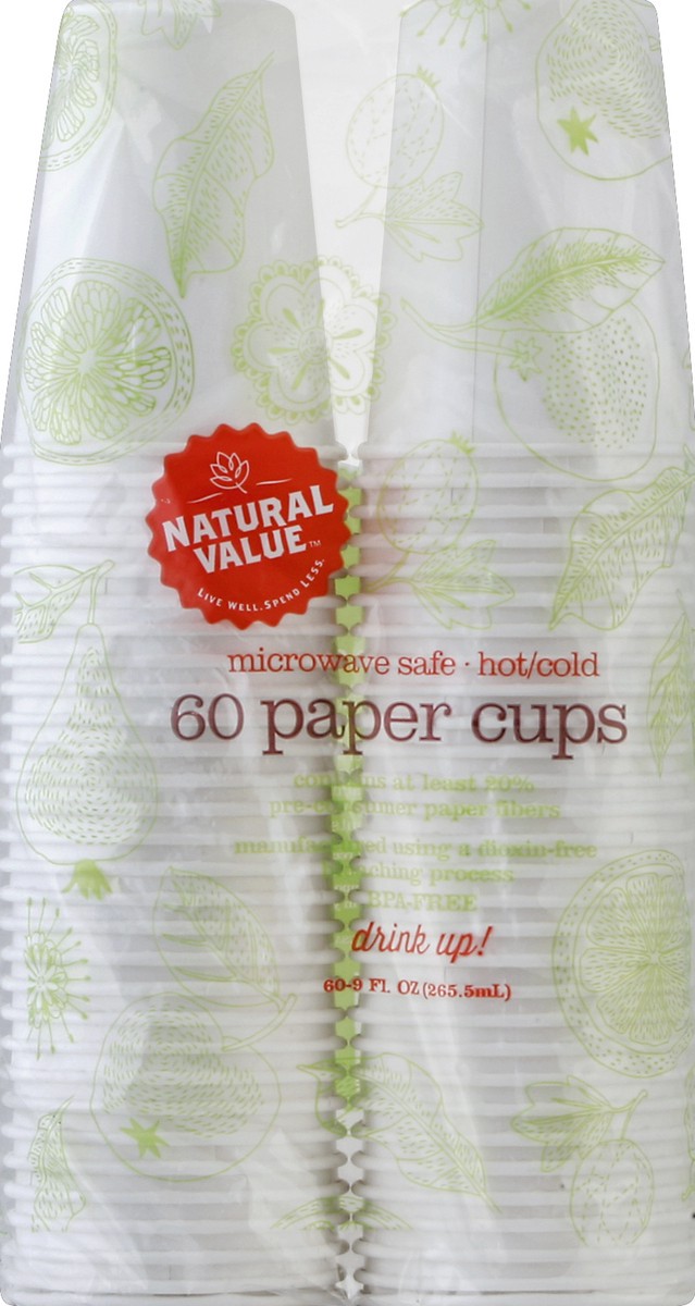 slide 1 of 3, Natural Value Paper Cups 60 ea, 60 ct