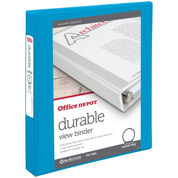 slide 1 of 1, Office Depot Brand Durable View Round-Ring Binder, 1'' Rings, Blue, 1 in