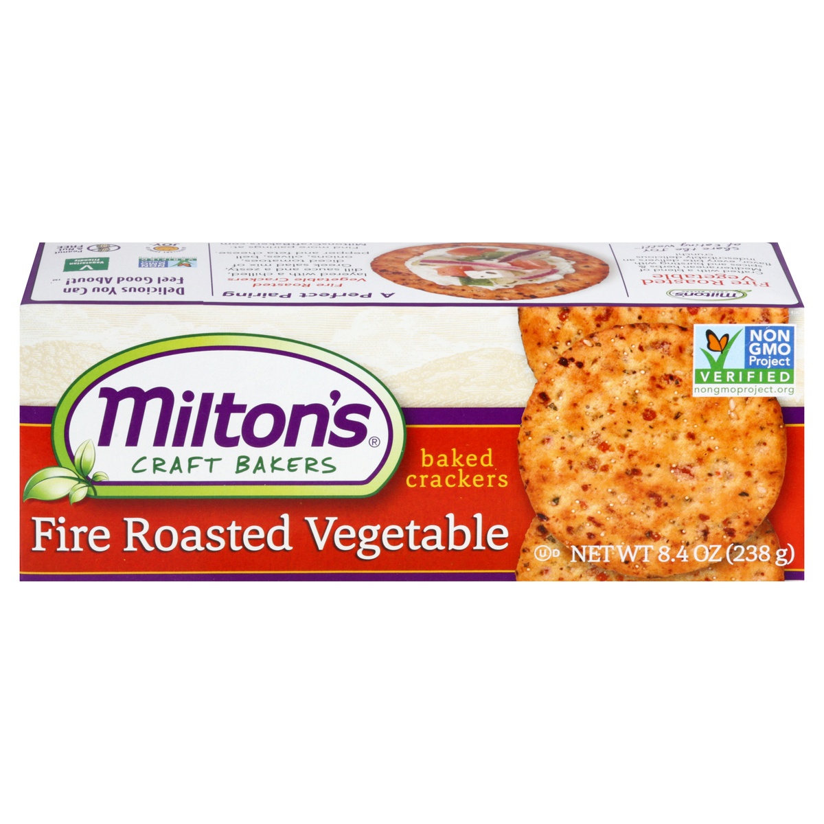 slide 1 of 1, Milton's Fire Roasted Vegetable Baked Crackers, 8.4 oz