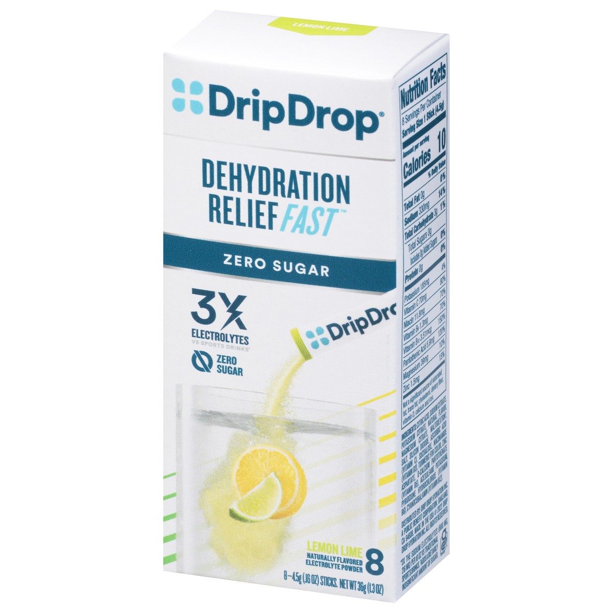 slide 8 of 9, DripDrop Zero Sugar Lemon Lime Electrolyte Powder Sticks - 8 ct, 8 ct