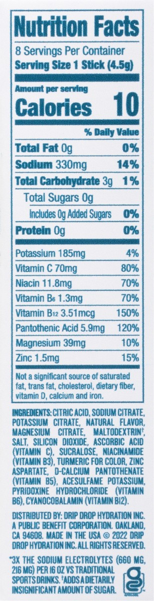 slide 3 of 9, DripDrop Zero Sugar Lemon Lime Electrolyte Powder Sticks - 8 ct, 8 ct