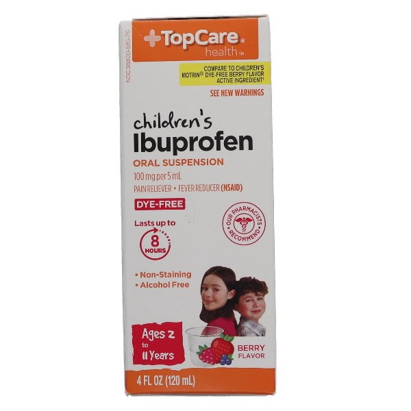 slide 1 of 14, TopCare Health 100 mg Dye-Free Children's Berry Flavor Ibuprofen 4 fl oz, 4 fl oz