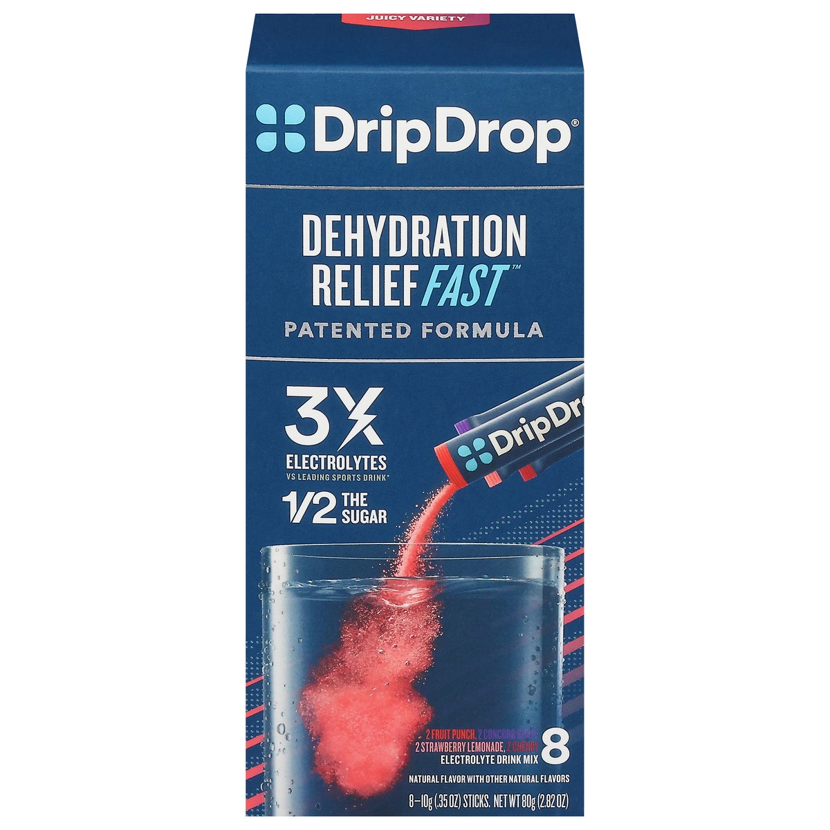 slide 1 of 4, DripDrop Dehydration Relief Fast Assorted Electrolyte Drink Mix 8 - 0.35 oz Sticks, 8 ct