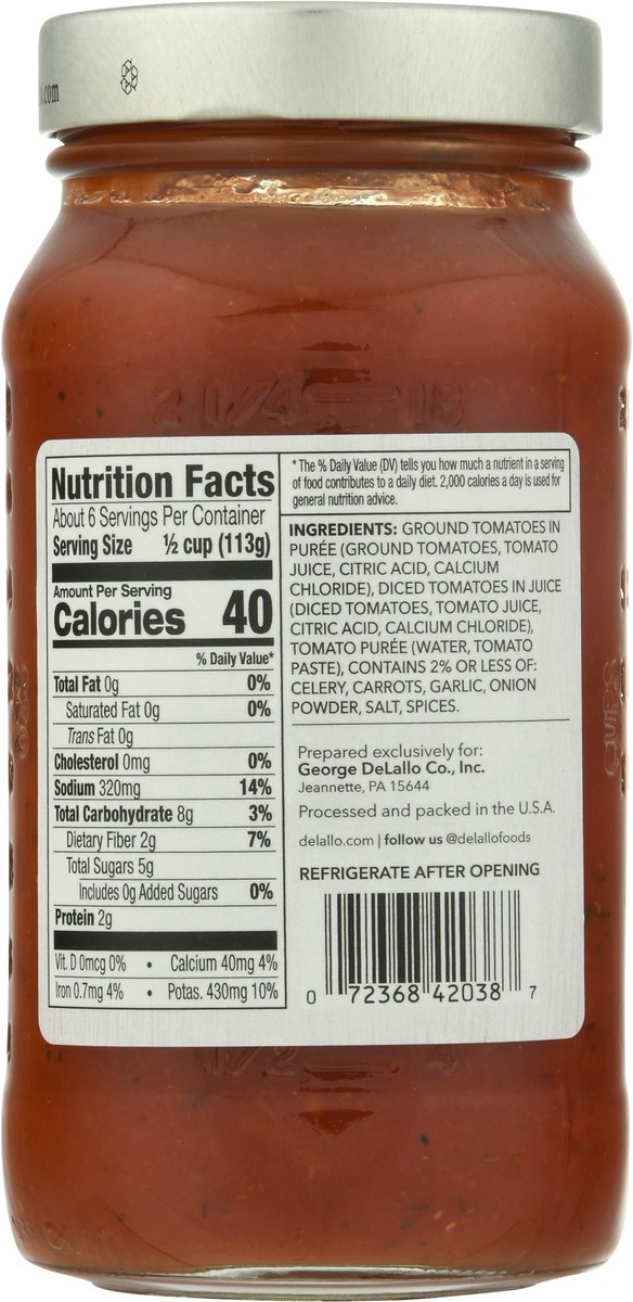 slide 5 of 9, DeLallo Fat Free Premium Marinara Pasta Sauce 24 oz, 24 oz