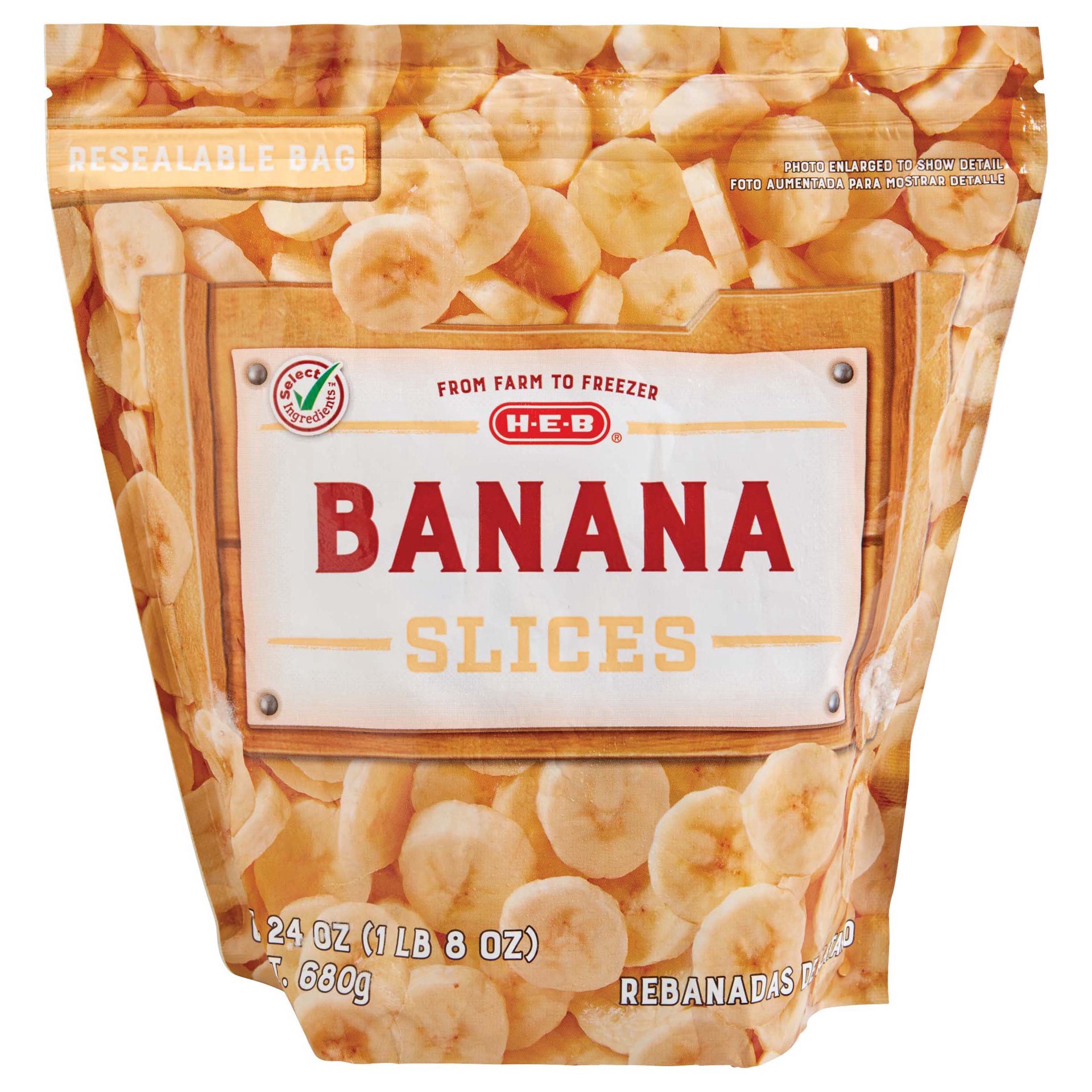 slide 1 of 1, H-E-B Frozen Banana Slices, 24 oz