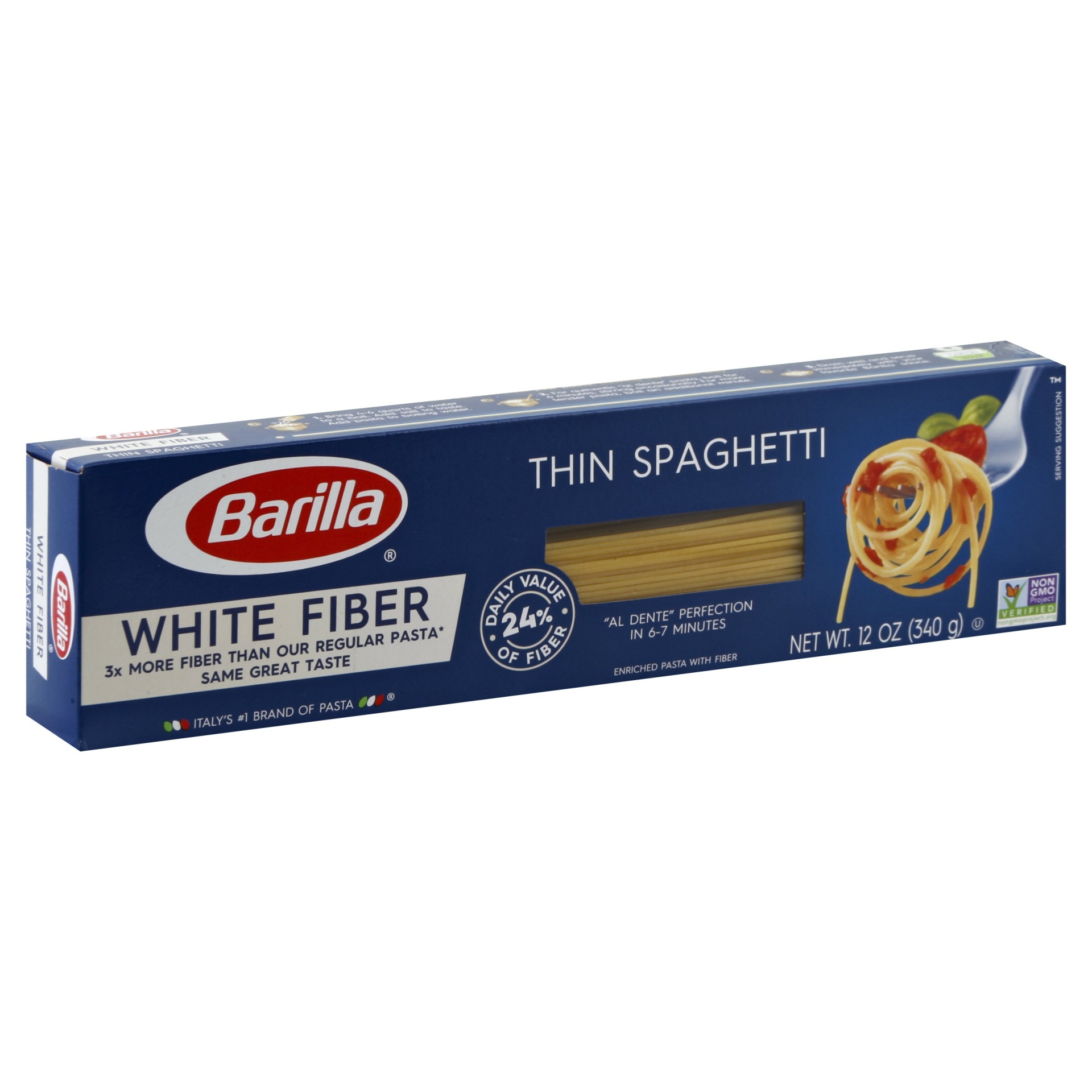 slide 1 of 4, Barilla White Fiber Thin Spaghetti Pasta, 12 oz