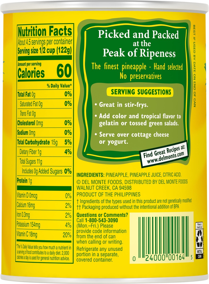 slide 2 of 5, Del Monte 100% Juice Pineapple Chunks Pineapple Chunks 20 oz Can, 20 oz