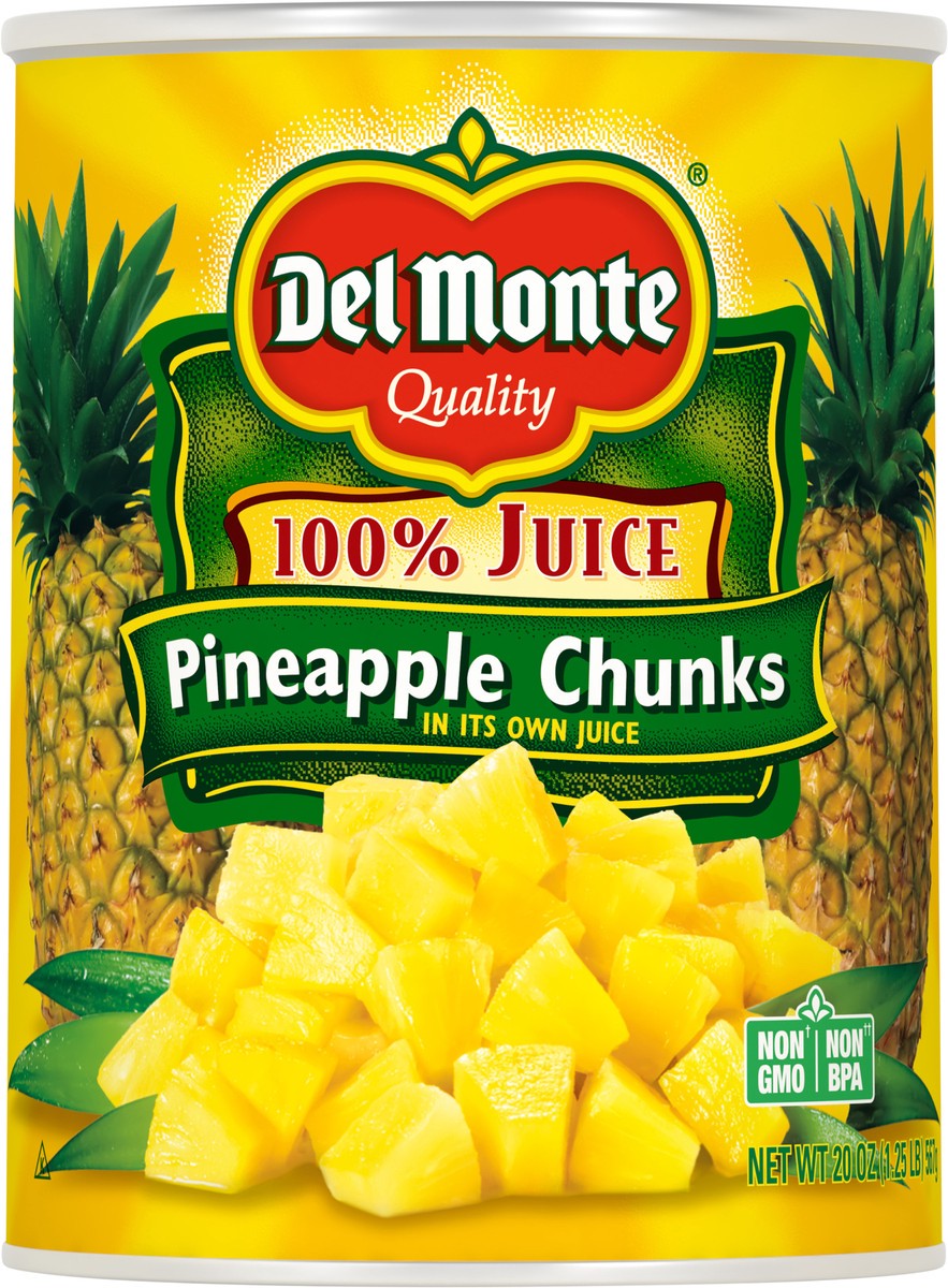 slide 3 of 5, Del Monte 100% Juice Pineapple Chunks Pineapple Chunks 20 oz Can, 20 oz