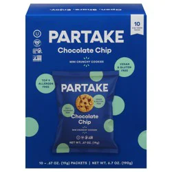 Partake Crunchy Chocolate Chip Cookies Mini 10 - 0.67 oz Packets