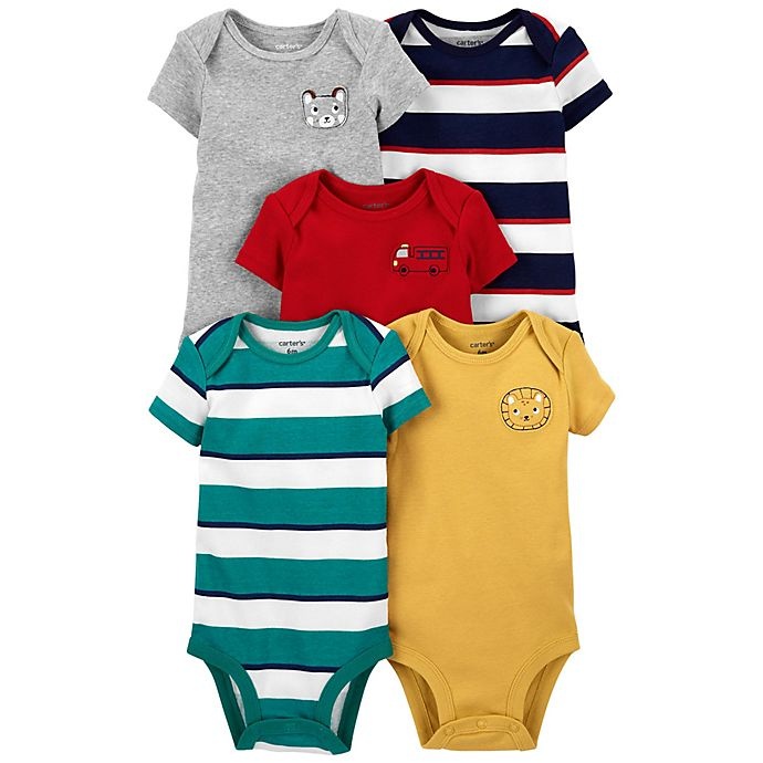 slide 1 of 1, carter's Newborn Animal/Rugby Stripe Short-Sleeve Bodysuits, 5 ct