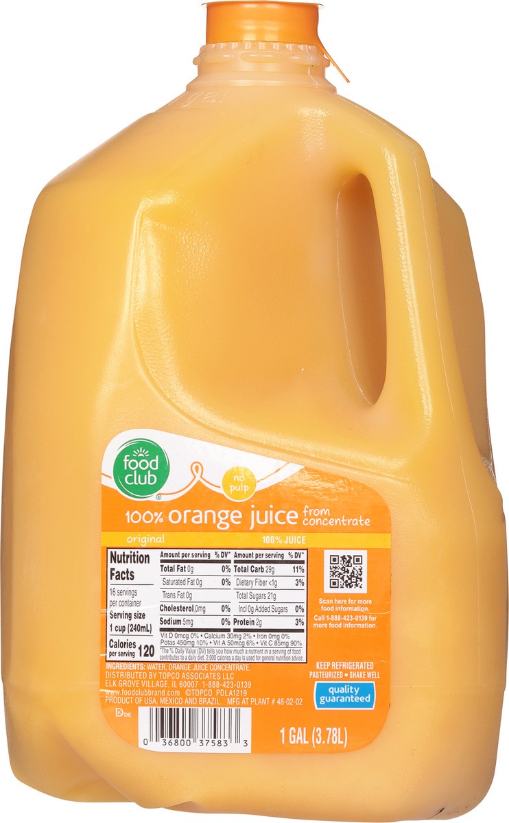 slide 10 of 11, Food Club 100% Original Orange No Pulp Juice From Concentrate - 128 oz, 128 oz