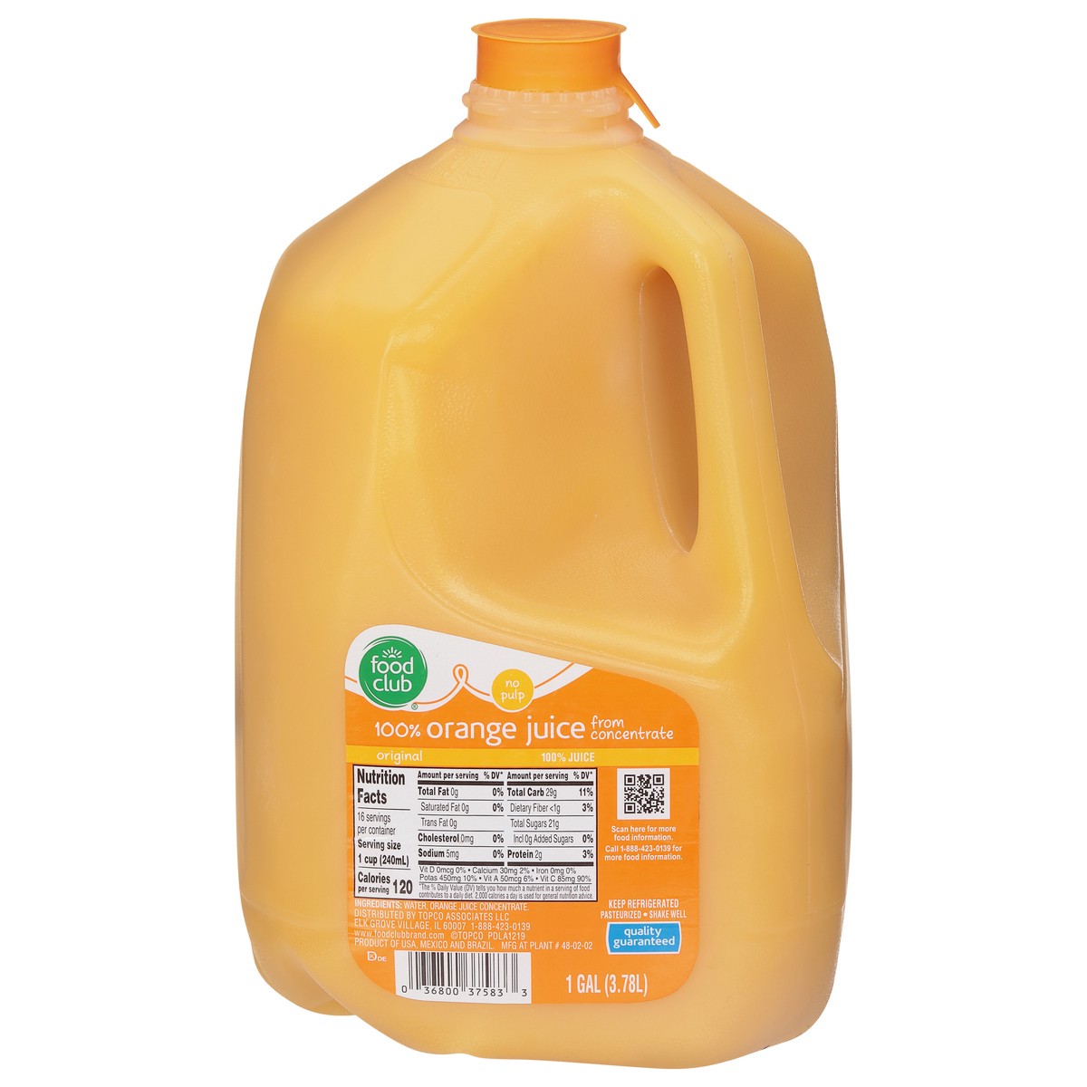 slide 11 of 11, Food Club 100% Original Orange No Pulp Juice From Concentrate - 128 oz, 128 oz