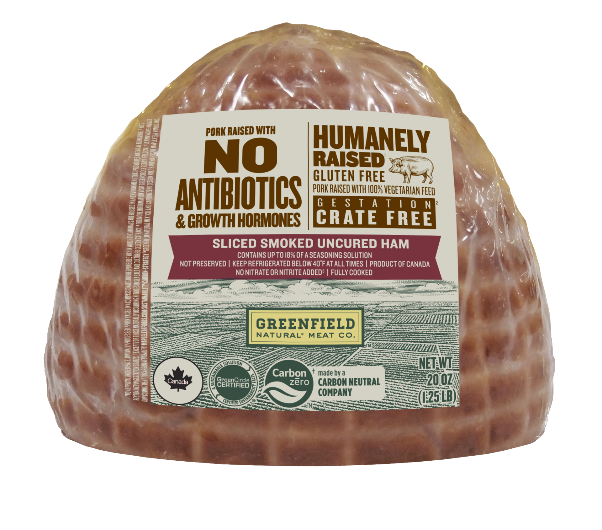 slide 1 of 2, Greenfield Natural* Meat Co. Sliced Smoked Uncured Ham, 567 g