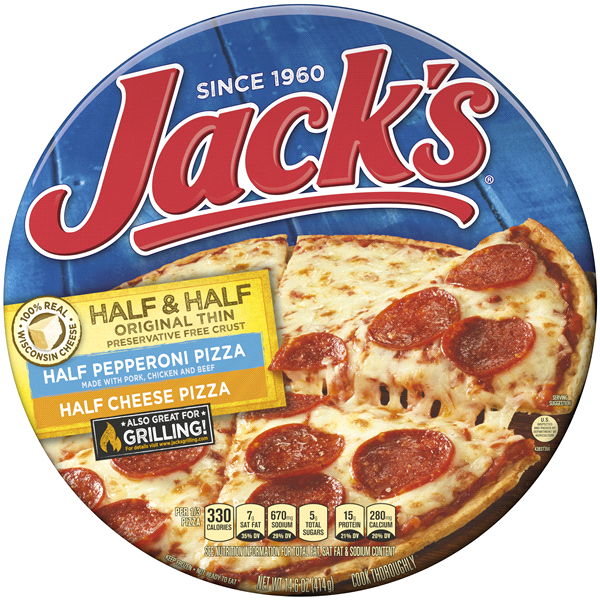 slide 1 of 1, Jack's Original Thin Crust Half & Half Pepperoni and Cheese Frozen Pizza, 15.7 oz