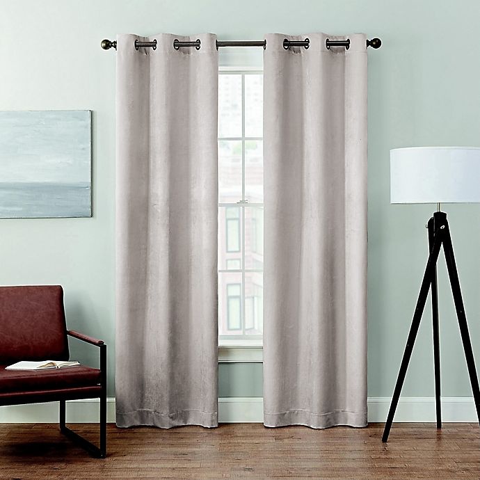 slide 1 of 4, Brookstone Velvet Solid 84-Inch 100% Blackout Window Curtain Panels - Oyster, 2 ct