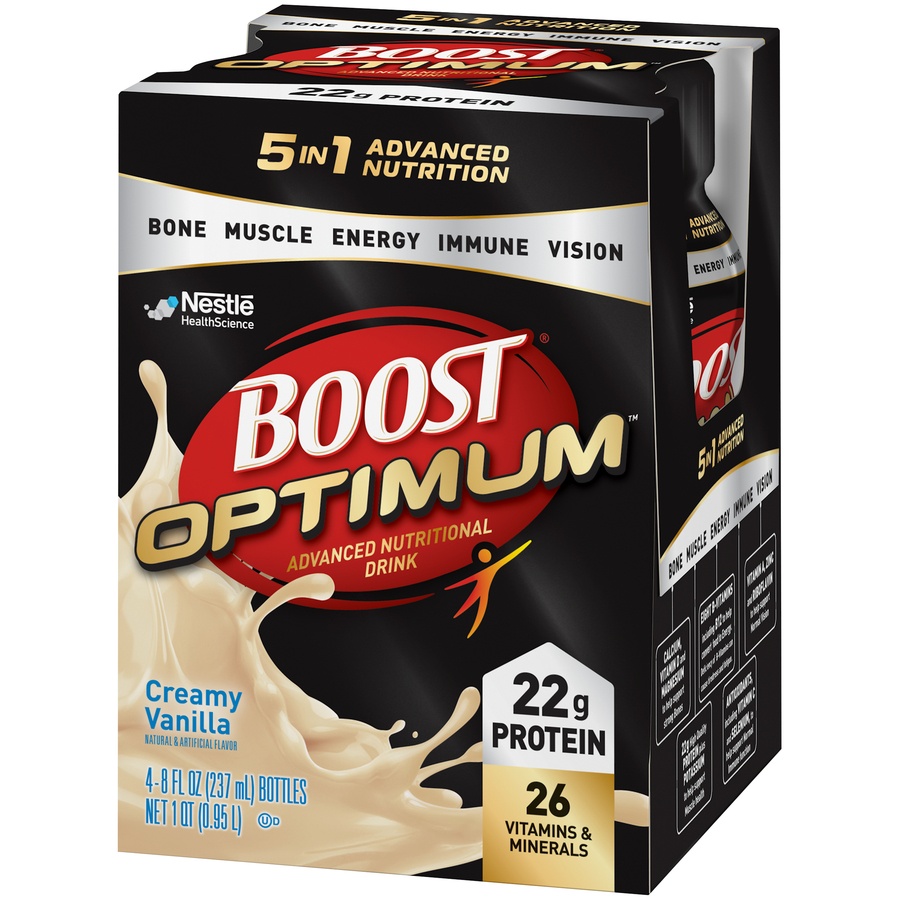 slide 4 of 9, Boost Optimum Creamy Vanilla Advanced Nutritional Drink, 4 ct; 8 fl oz