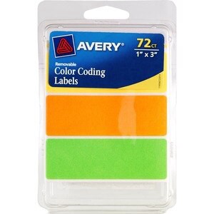 slide 1 of 1, Avery Neon Removeable Color Coding Labels, 1""X 3"", 72 ct
