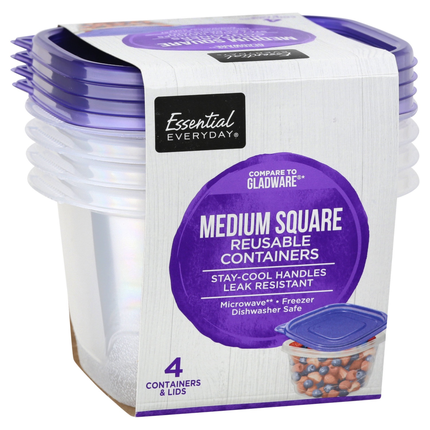 slide 1 of 1, Essential Everyday Ee Container Square Disposable, 4 ct