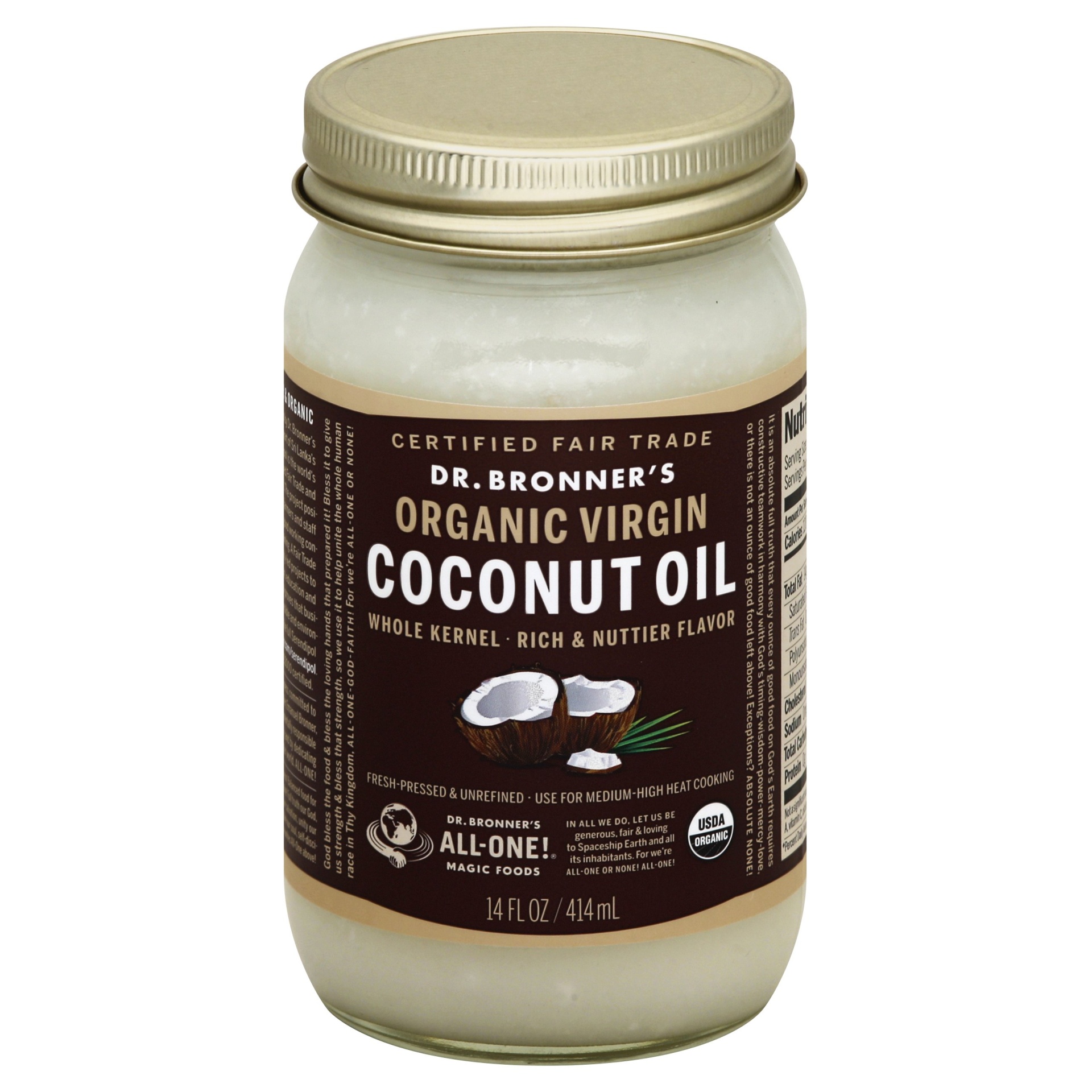 slide 1 of 1, Dr. Bronner's Coconut Oil Organic Virgin Whole Kernel, 14 fl oz