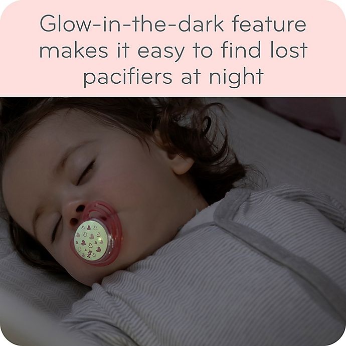 slide 3 of 8, NUK Airflow Glow-in-the-Dark 6-18 Months Pacifiers - Pink and Purple, 2 ct