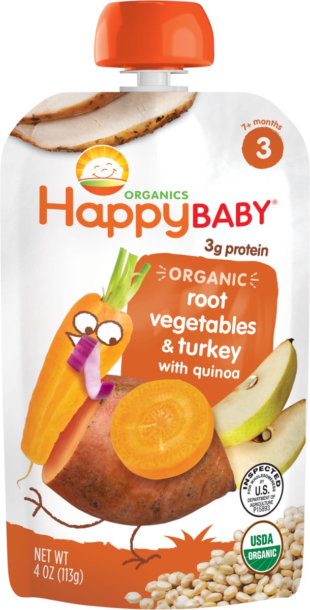 slide 3 of 3, Happy Baby Organics Hearty Meals Stage 3 Root Vegetables & Turkey with Quinoa Pouch 4 oz UNIT, 4 ct