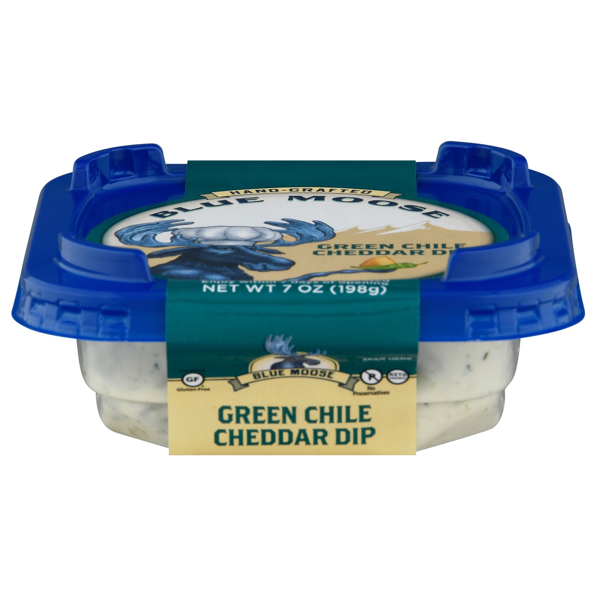 slide 1 of 12, Blue Moose of Boulder Green Chile Cheddar Dip, 7 oz