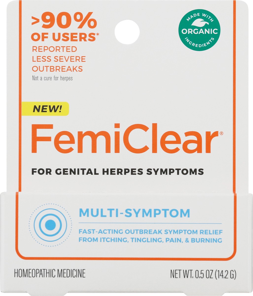 slide 1 of 9, Femiclear Genital Herpes Multi-Symptom Relief 0.5 oz Card, 0.5 oz