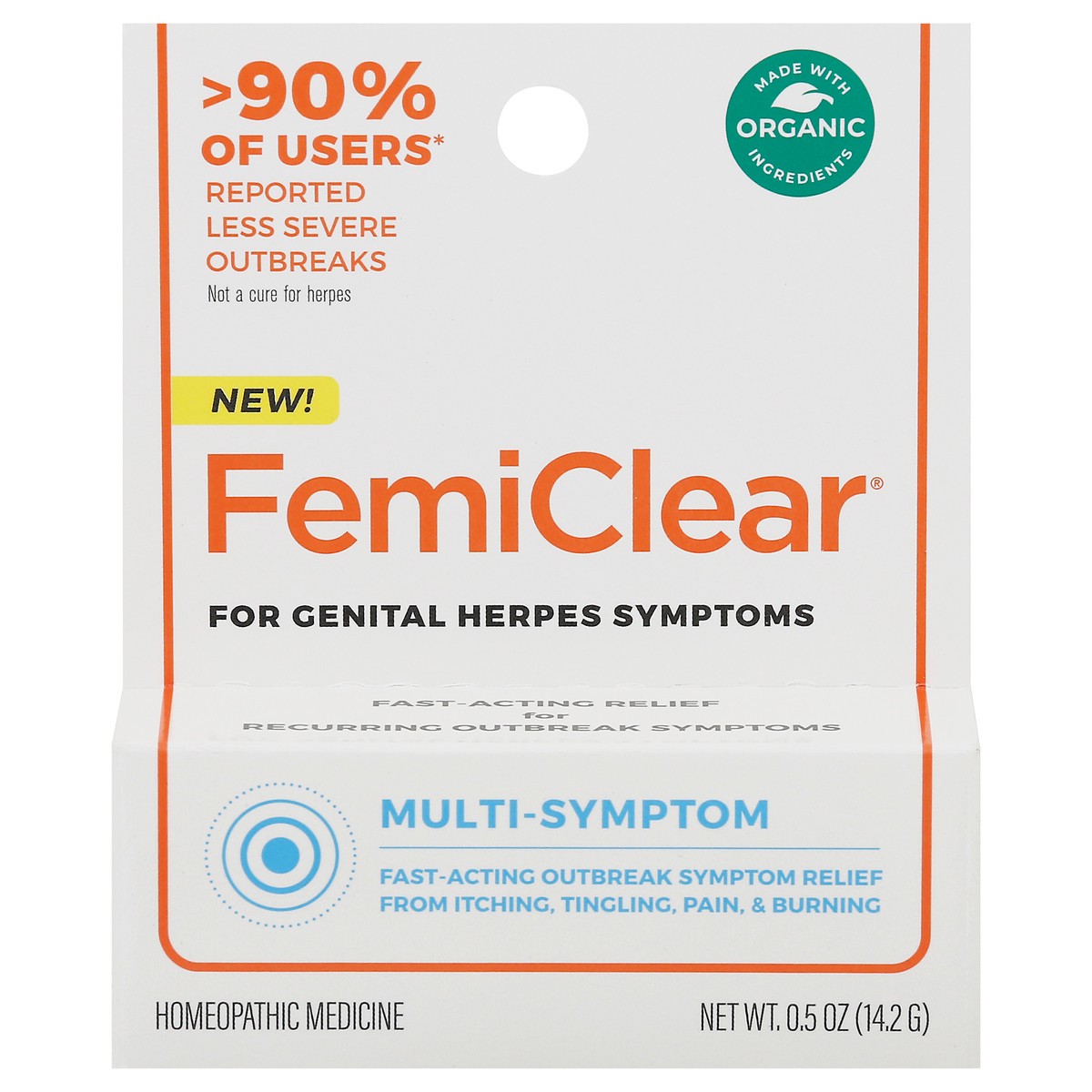 slide 1 of 9, Femiclear Genital Herpes Multi-Symptom Relief 0.5 oz Card, 0.5 oz