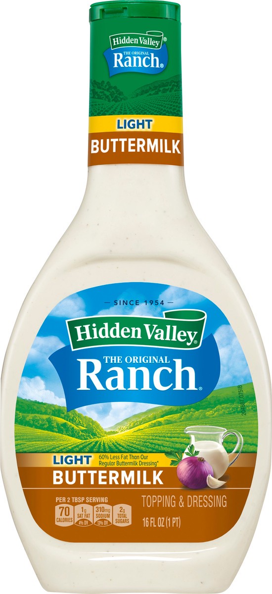 slide 2 of 7, Hidden Valley Buttermilk Ranch Light Salad Dressing & Topping, Gluten Free - 16 Ounce Bottle, 16 fl oz