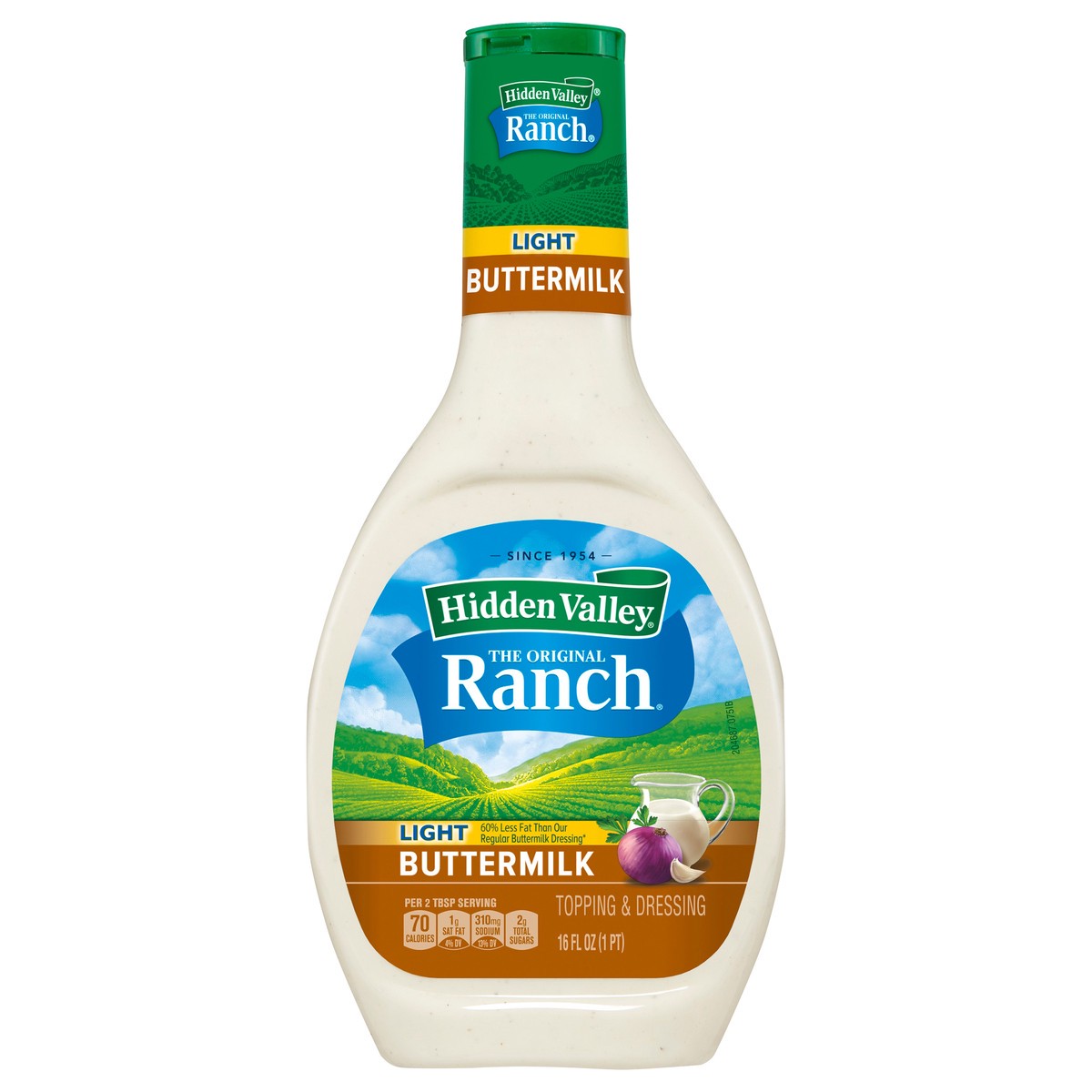 slide 1 of 7, Hidden Valley Buttermilk Ranch Light Salad Dressing & Topping, Gluten Free - 16 Ounce Bottle, 16 fl oz