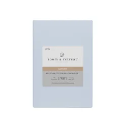 ROOM & RETREAT RR 600 Thread Counts Pillowcase, King, 2 pc set, Misty Blue