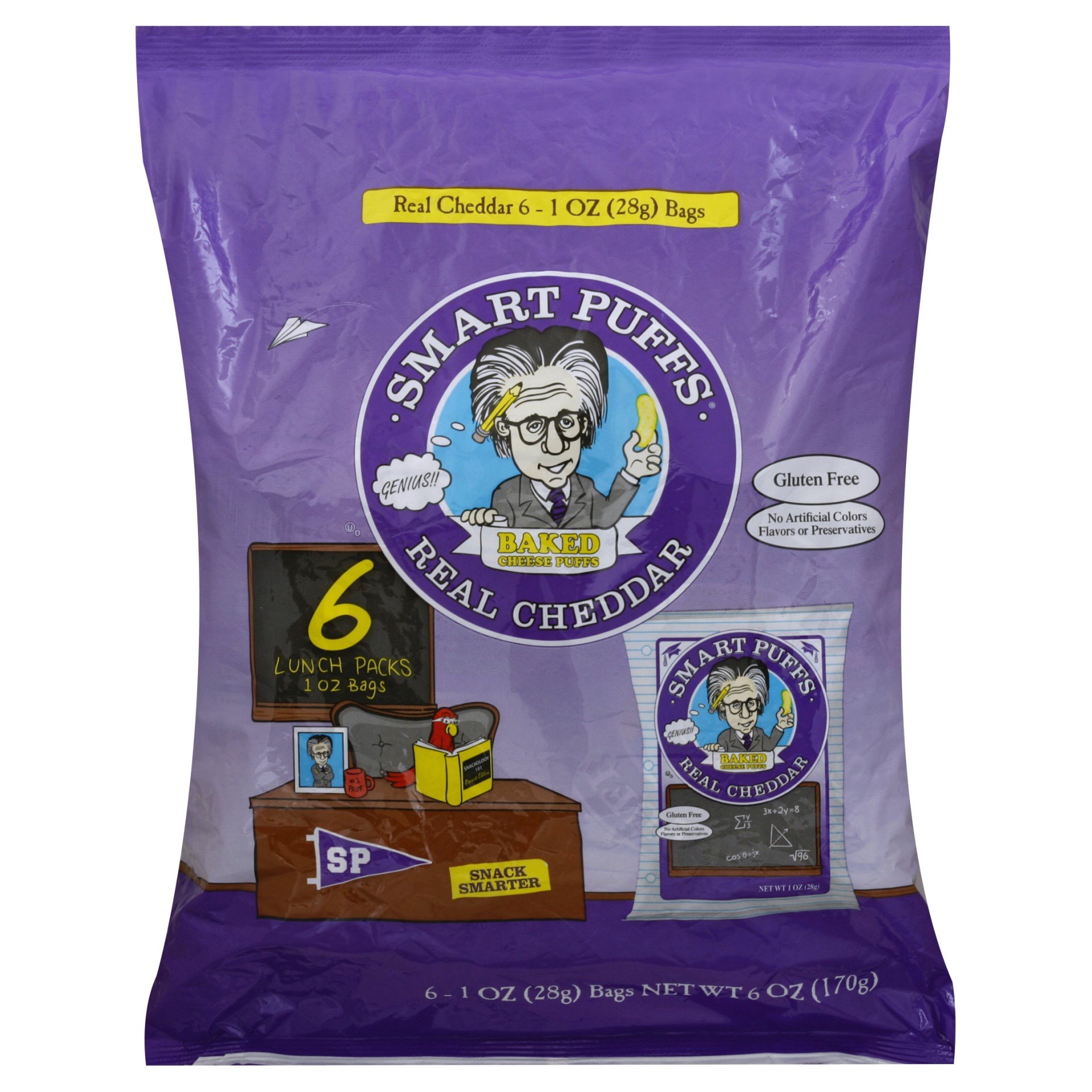 slide 1 of 1, Smart Puffs Cheese Puffs, Baked, Real Cheddar, Lunch Packs, 6 ct; 1 oz