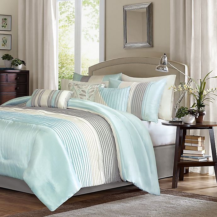 slide 1 of 8, Madison Park Amherst King Comforter Set - Aqua, 7 ct