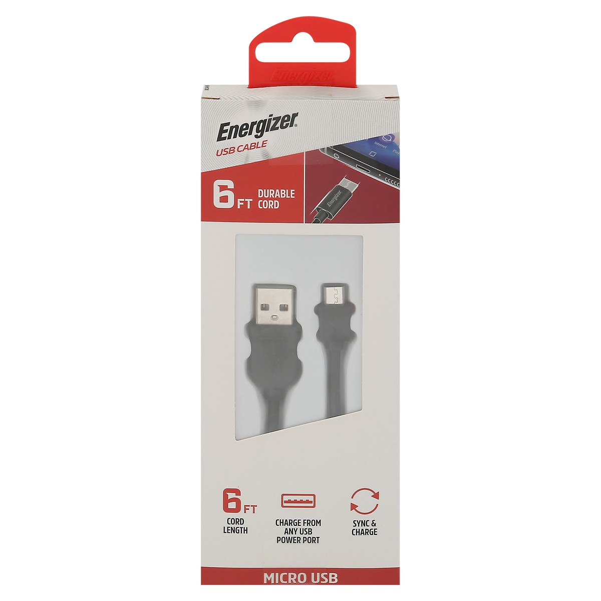 slide 1 of 9, Energizer 6 Foot Micro USB USB Cable 1 ea, 1 ct