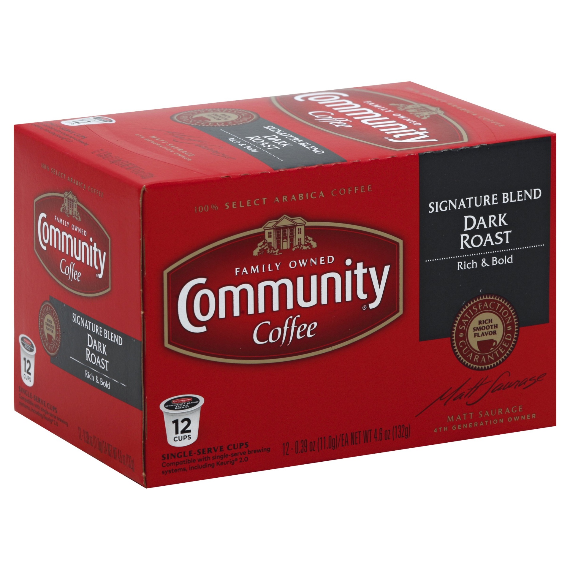 slide 1 of 7, Community Coffee Dark Roast Single-Serve Cups, 12 ct