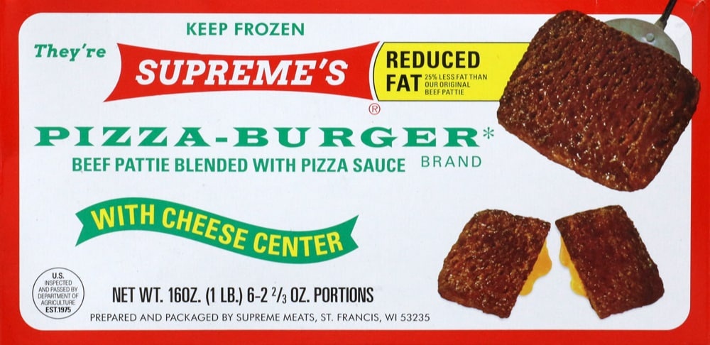 slide 1 of 1, Supremes Pizza Burgers, 16 oz