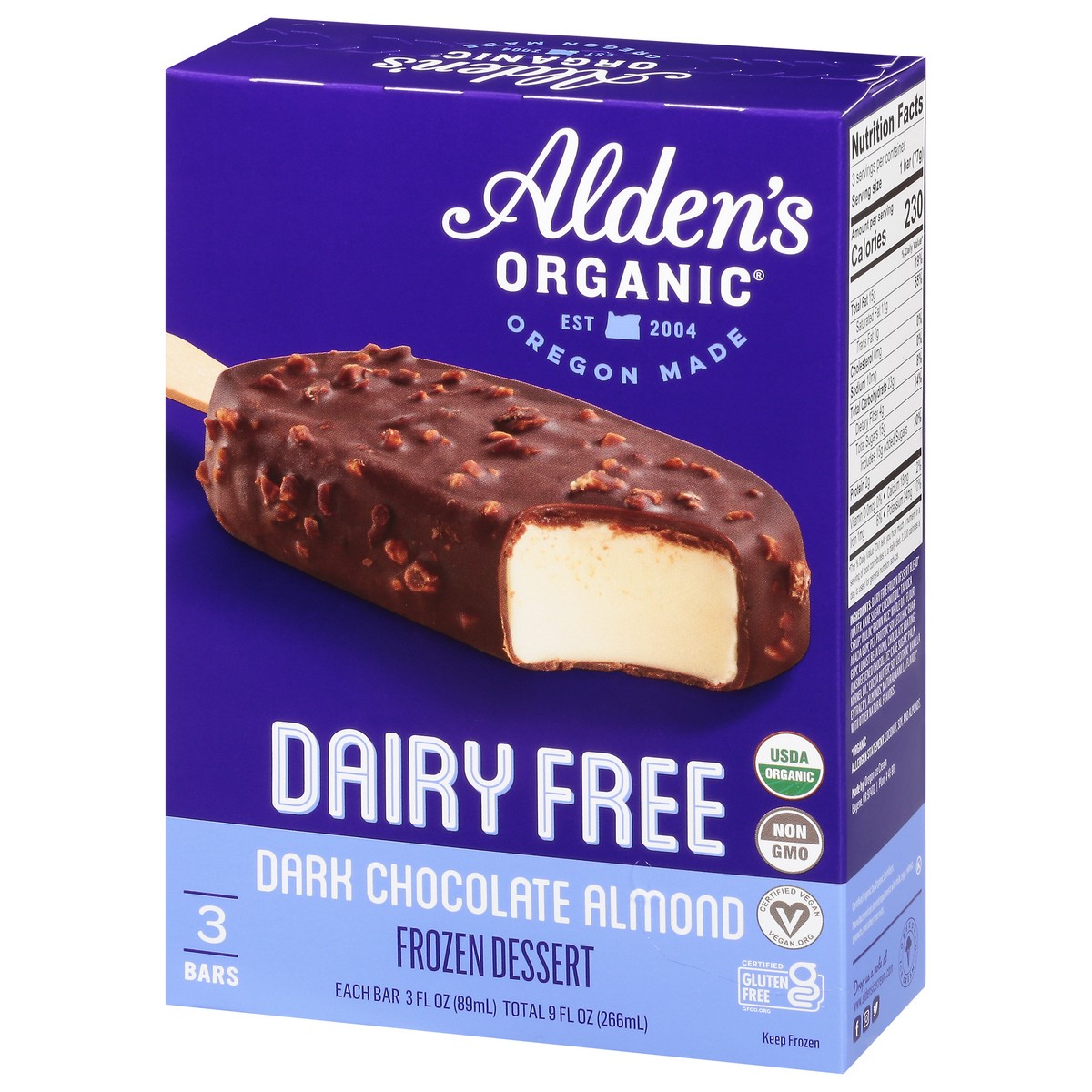 slide 11 of 13, Alden's Organic Frozen Dessert, Dairy Free, Dark Chocolate Almond, 3 Each, 3 ct