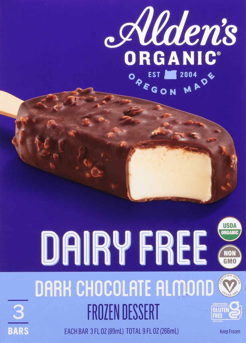 slide 9 of 13, Alden's Organic Frozen Dessert, Dairy Free, Dark Chocolate Almond, 3 Each, 3 ct