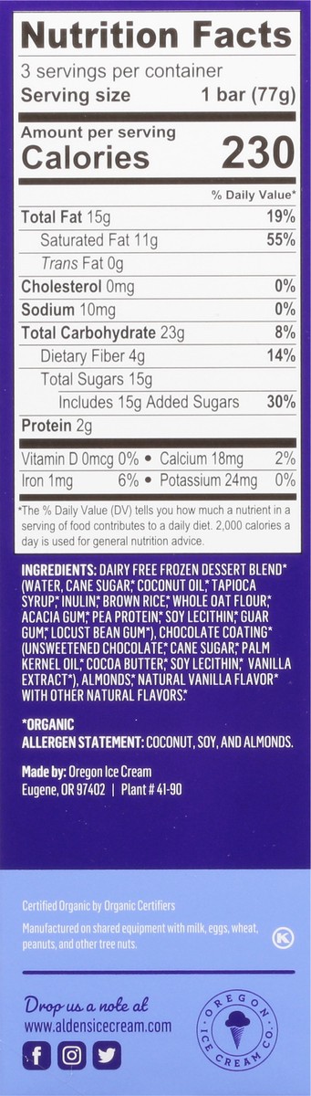 slide 6 of 13, Alden's Organic Frozen Dessert, Dairy Free, Dark Chocolate Almond, 3 Each, 3 ct