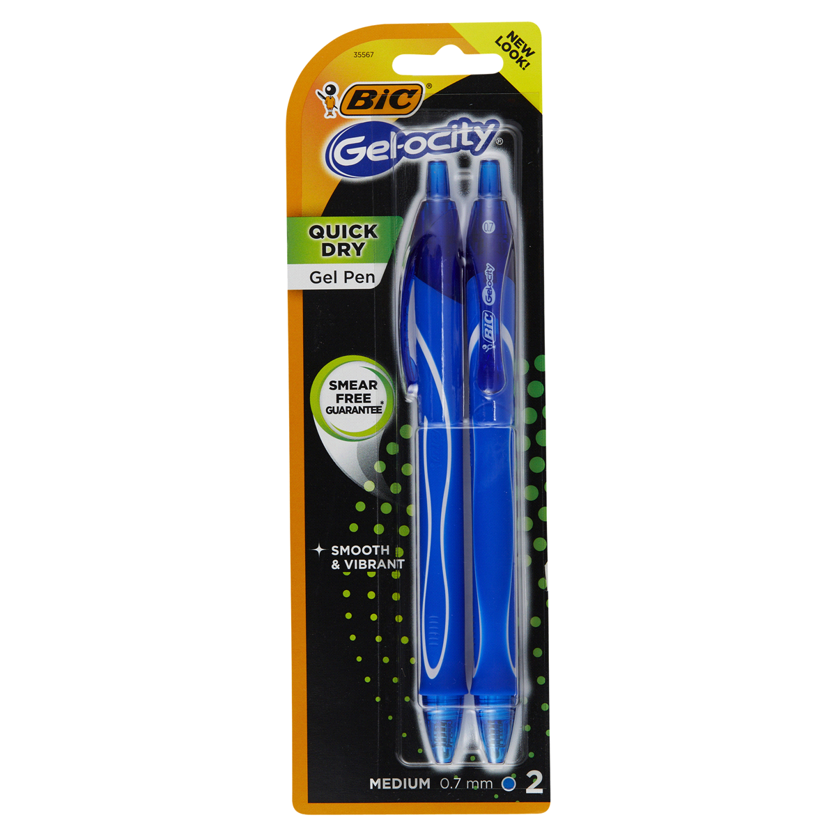 slide 1 of 1, BIC Gel-ocity Medium (0.7 mm) Quick Dry Blue Gel Pen 2 ea, 2 ct