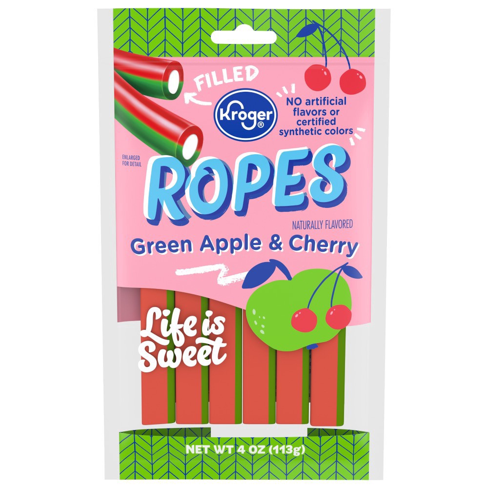 slide 1 of 3, Kroger Green Apple Cherry Candy Ropes, 4 oz