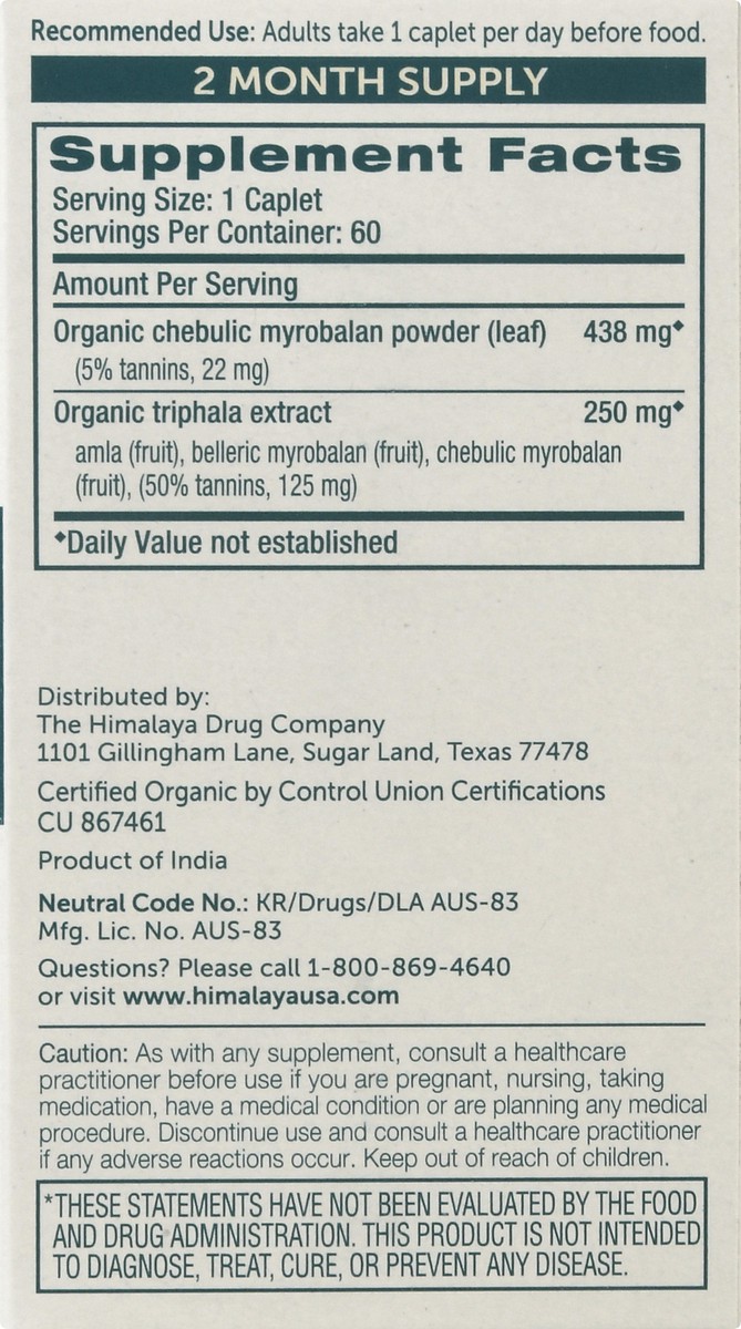 slide 8 of 9, Himalaya Organic Triphala, 60 ct