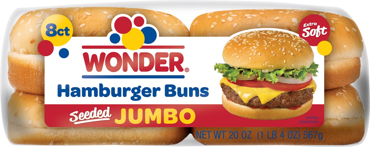 slide 2 of 8, Wonder Extra Soft Seeded Hamburger Buns Jumbo 8 ea, 8 ct