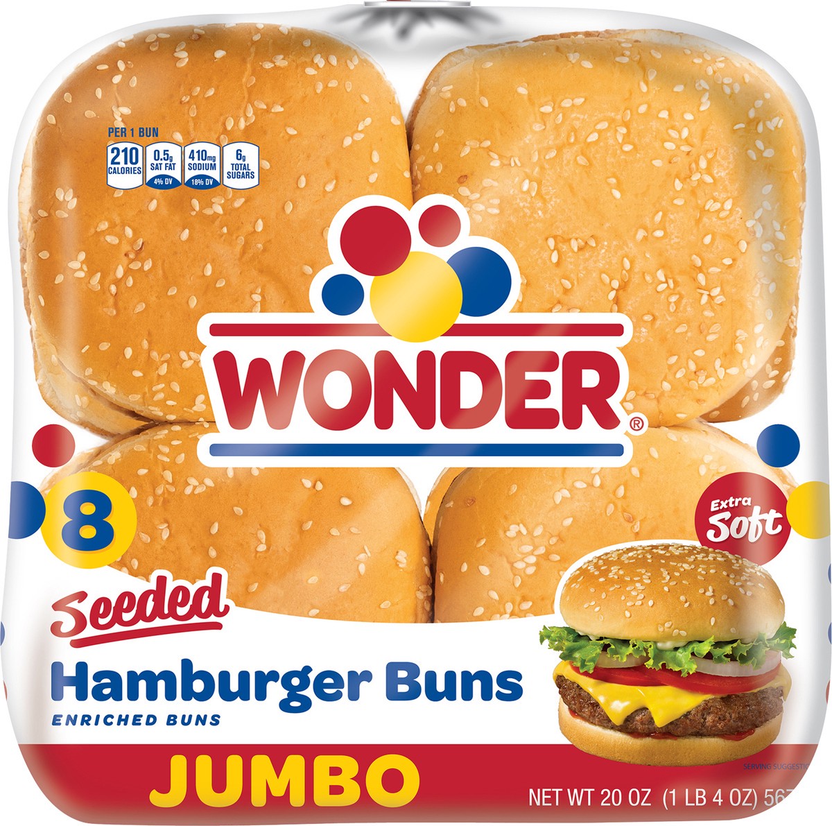 slide 6 of 8, Wonder Extra Soft Seeded Hamburger Buns Jumbo 8 ea, 8 ct