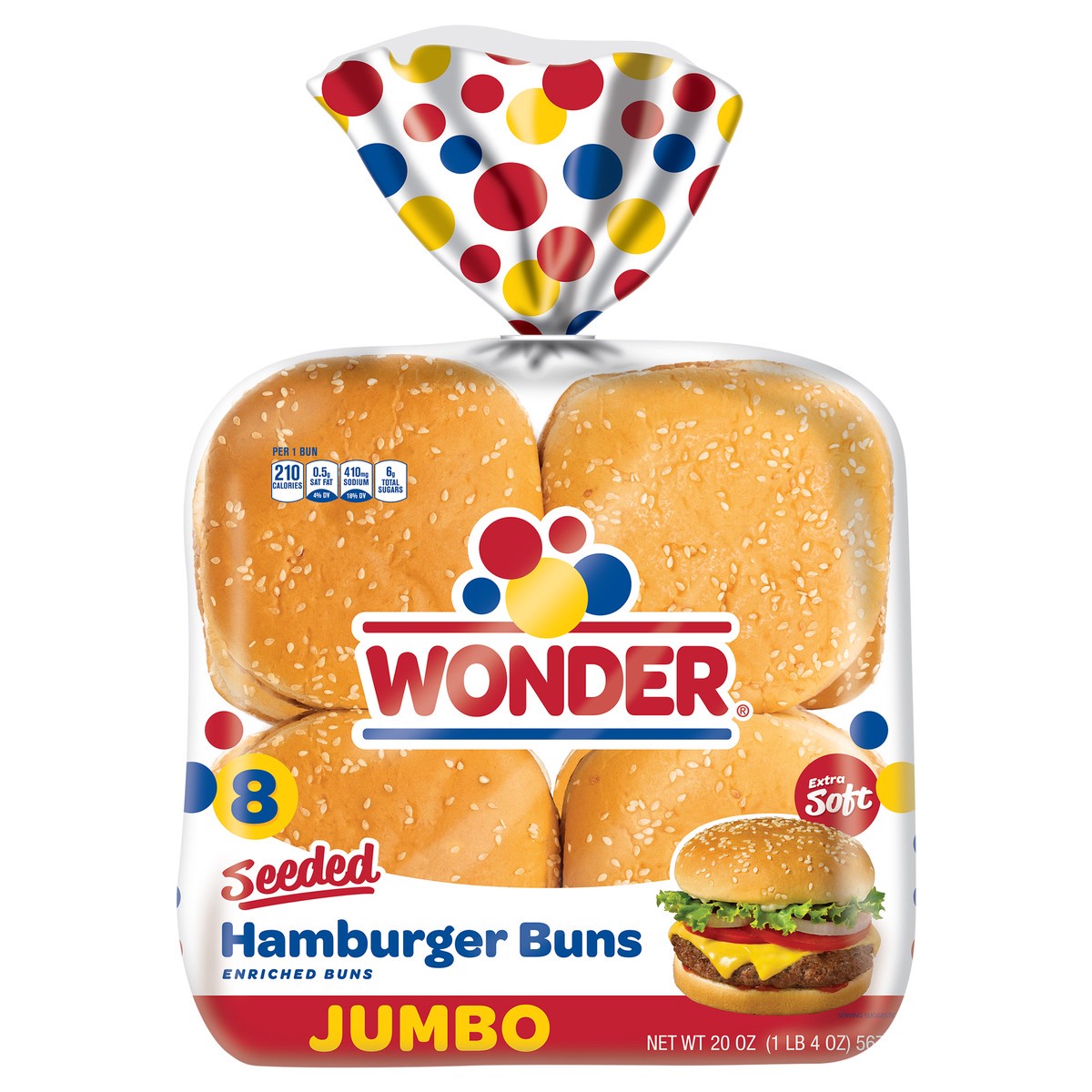 slide 1 of 8, Wonder Extra Soft Seeded Hamburger Buns Jumbo 8 ea, 8 ct