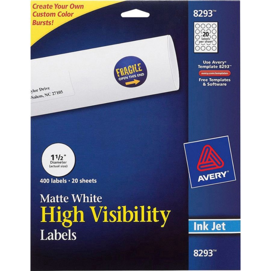 slide 6 of 10, Avery Permanent High-Visibility Labels, 8293, Round, White, 400 ct; 1.5 in