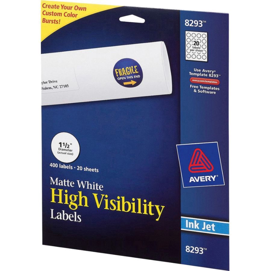 slide 8 of 10, Avery Permanent High-Visibility Labels, 8293, Round, White, 400 ct; 1.5 in