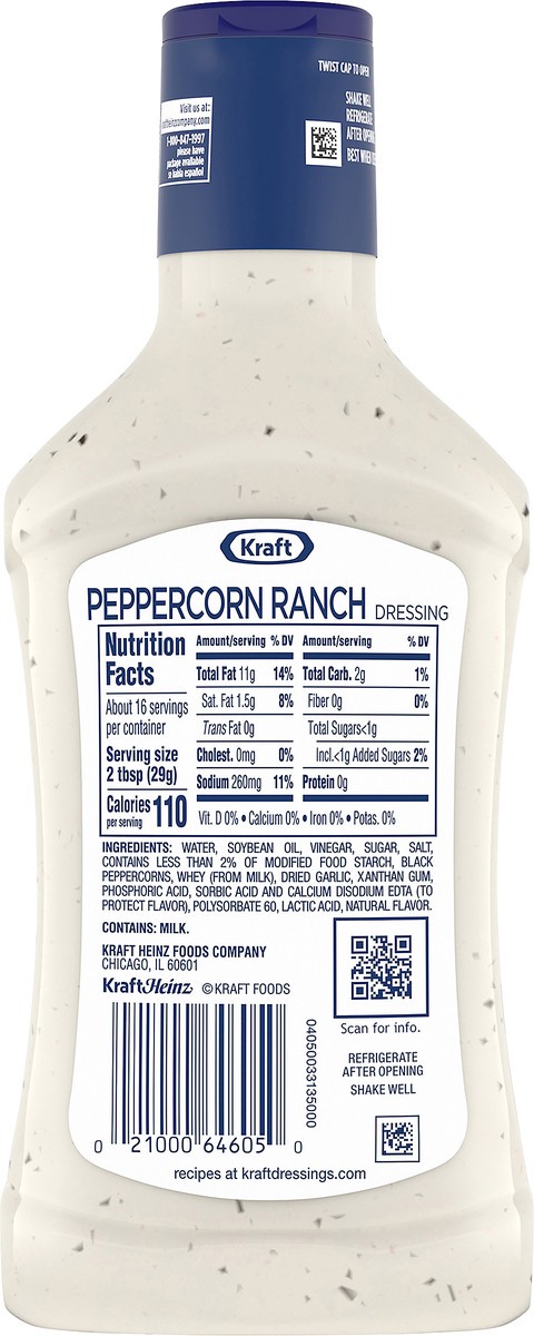 slide 2 of 9, Kraft Peppercorn Ranch Salad Dressing, 16 fl oz Bottle, 16 fl oz